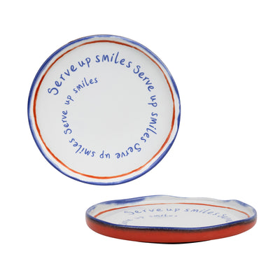 "Serve Up Smiles" Design Red Ceramic Side Plate - 18cm | Kitchenware |