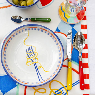 Spaghetti Design Blue Ceramic Pasta Bowl - 23cm | Dinner Bowl |