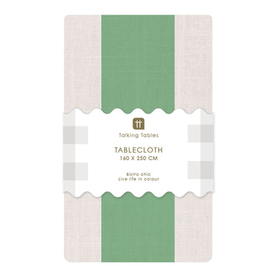 Green Stripe Cotton XL Gingham Tablecloth - 160cm x 250cm