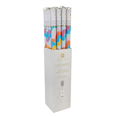 Wavy Multi Coloured Recycled Wrapping Paper - 3m - 18 Pack Display