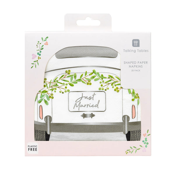 Botanical Bride 'Just Married' Car Shaped Paper Napkins 16 Pack
