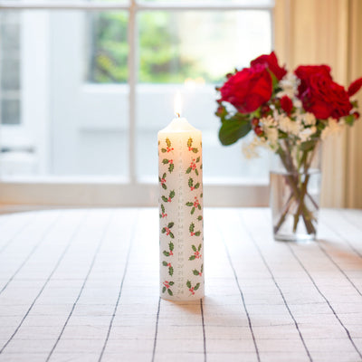 Botanical Holly Christmas Pillar Advent Candles