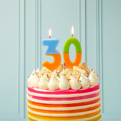 Orange & Light Blue Number Candle - 3