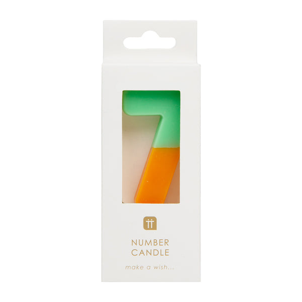Orange & Sage Green Number Candle - 7