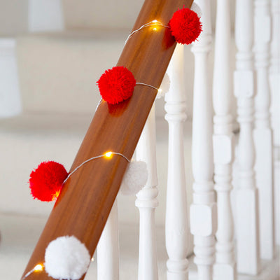Red & White Pom Pom String Lights - 2m