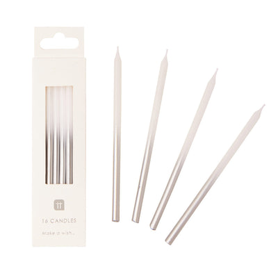 Luxe Silver Ombre Candles, 10cm - 16 Pack