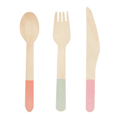 Pastel Wooden Cutlery - 36pcs