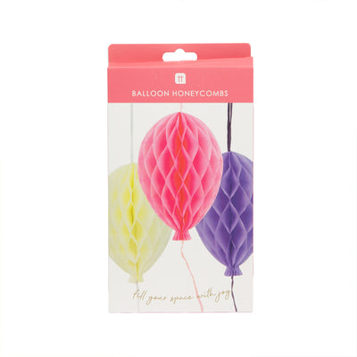 Birthday Balloons Pink Paper Honeycomb Decorations - 3 Pack