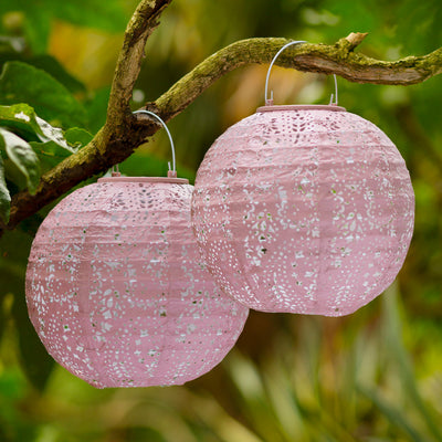 Boho Pink Outdoor Solar Lantern, 20cm - 2 Pack