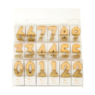Gold Glitter Number Candles Starter Set - 0-9 with Acrylic Stand