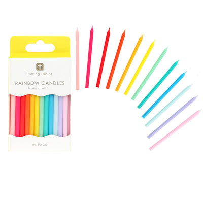 Rainbow Birthday Candles - 24 Pack | Cake Candles |