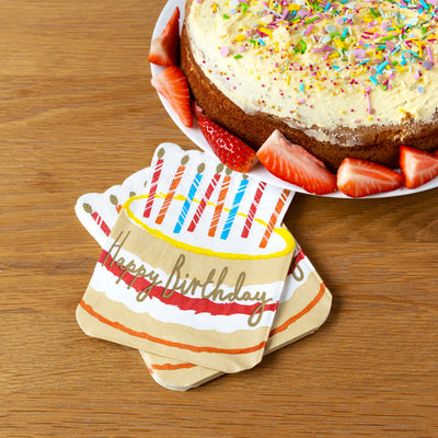 Birthday Brights Shaped Birthday Cake Paper Napkins - 20 Pack