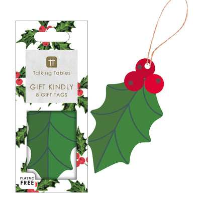 Holly Green Christmas Gift Tags - 8 Pack