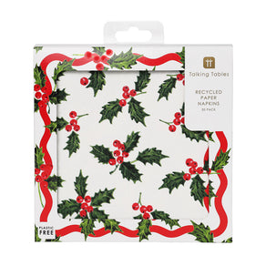 Holly White, Red & Green Christmas Paper Napkins