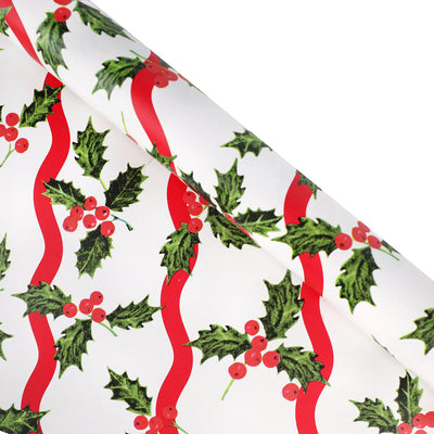 Botanical Holly Recycled Wrapping Paper - 3m