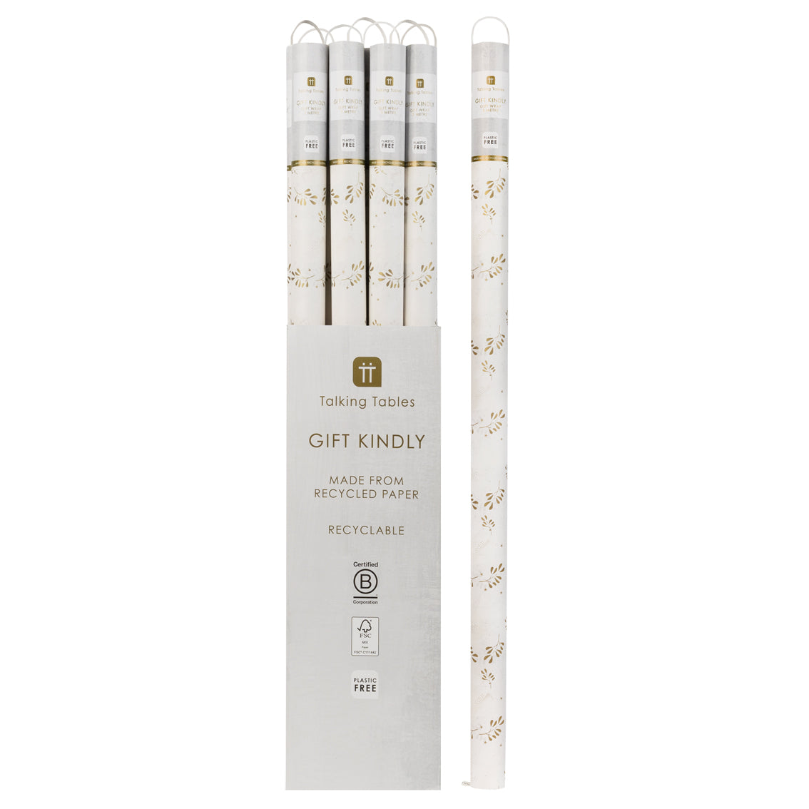 Mistletoe White & Gold Recycled Christmas Wrapping Paper 