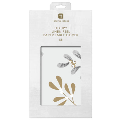 Mistletoe White Christmas Linen Feel Luxury Paper Table Cover