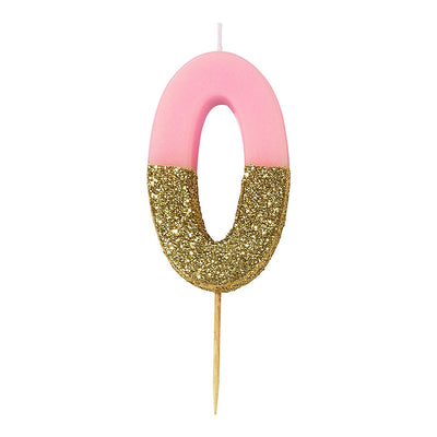 Pink Glitter Number Candle - 0
