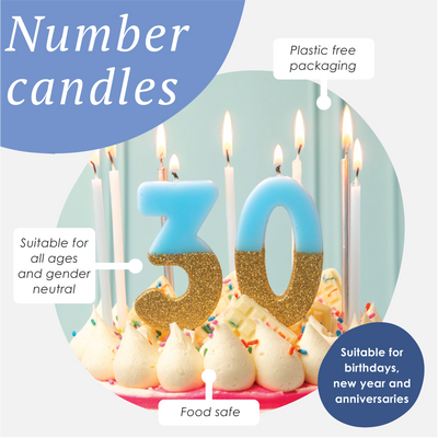 Blue Glitter Number Candles Starter Set - 0-9 with Acrylic Stand