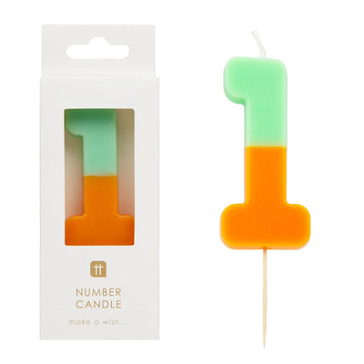 Orange & Mint Green Number Candle - 1