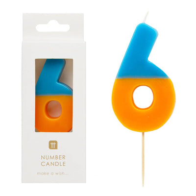 Orange & Dark Blue Number Candle - 6