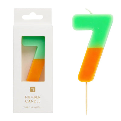 Orange & Sage Green Number Candle - 7