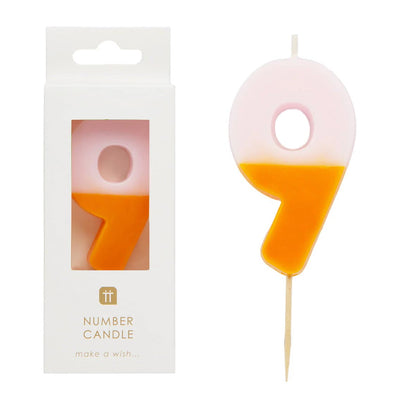 Orange & Light Pink Number Candle - 9