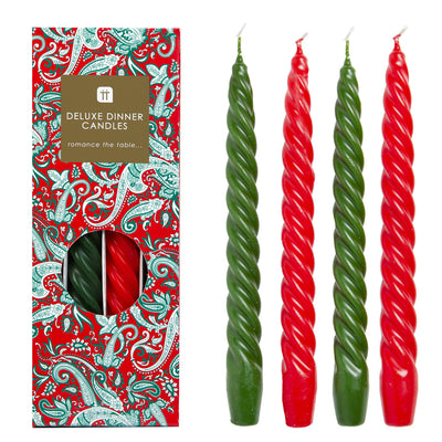 Boho Red and Green Spiral Candles - 4 Pack