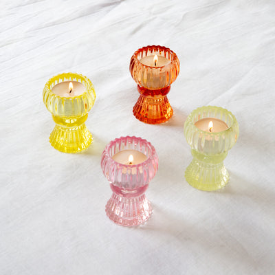 Yellow Glass Dinner Candle & Tealight Holder | Summer Picnic Decor |