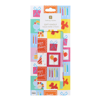 Happy Birthday Icons Tissue Paper - 4 Sheets