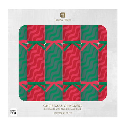 Red & Green Geometric Pattern Christmas Crackers -  6 Pack