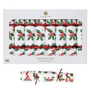 Botanical Holly White Mini Christmas Crackers - 8 Pack