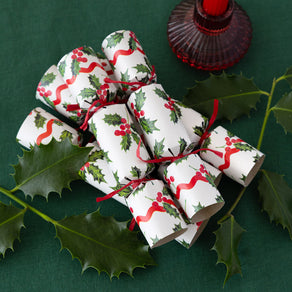 Botanical Holly White Mini Christmas Crackers - 8 Pack