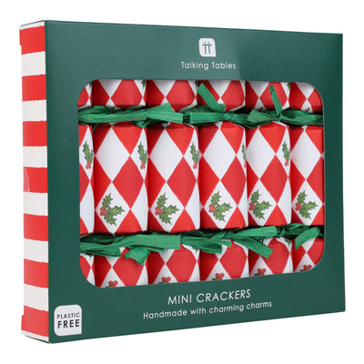 Holly Red & White Harlequin Mini Christmas Crackers - 6 Pack