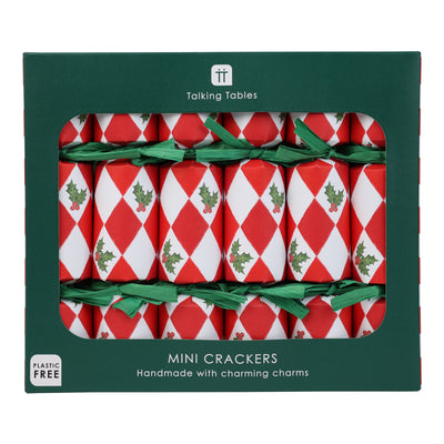 Holly Red & White Harlequin Mini Christmas Crackers - 6 Pack
