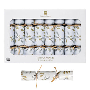 Botanical Mistletoe White Mini Christmas Crackers - 8 Pack