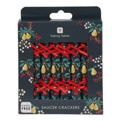Partridge & Pear Christmas Saucer Crackers - 8 Pack | Christmas Decor |