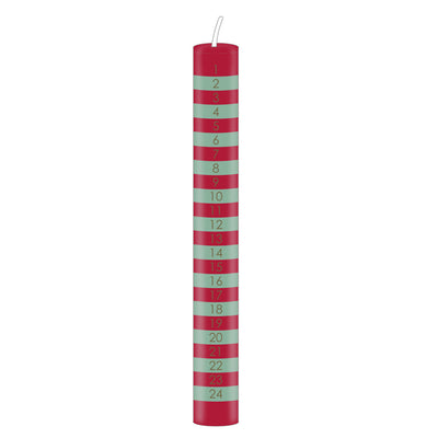 Green & Red Striped Advent Candle - 28cm | Christmas Decor |
