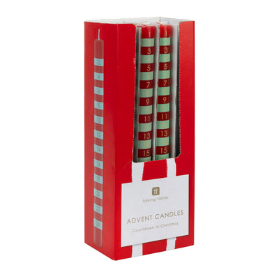 Green & Red Striped Advent Candle - 28cm | Christmas Decor |