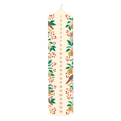 Partridge & Pear Advent Pillar Candle | Christmas Decor |
