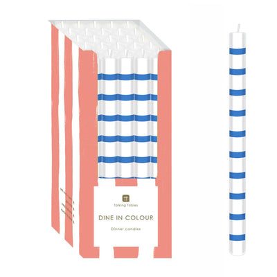 Blue & White Stripe Straight Dinner Candles - POS Unit