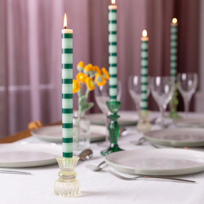 Green Stripe Straight Dinner Candles - POS Unit