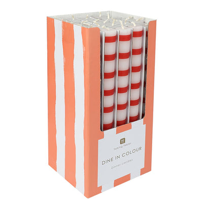 Red & White Stripe Straight Dinner Candles - POS Unit