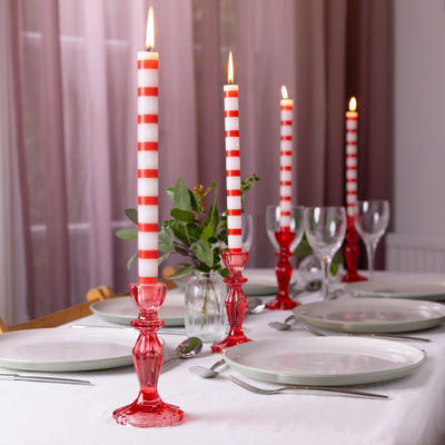 Red & White Stripe Straight Dinner Candles - POS Unit
