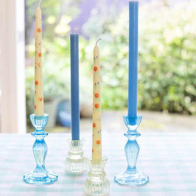 Boho Blue Glass Candle Holder