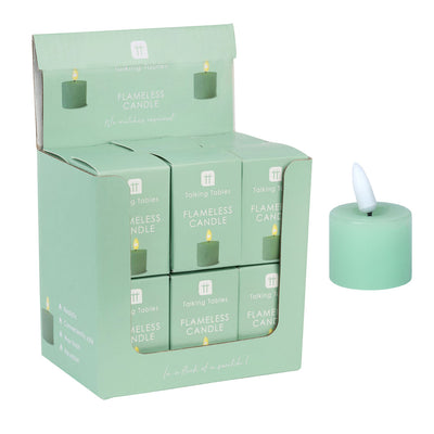 Flameless LED Tealight Candle - Sage Green - 12 Units Display | Home Decor |