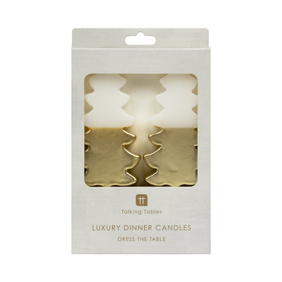 White & Gold Tree Shaped Candles - 2 Pack