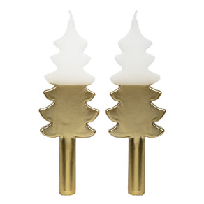 White & Gold Tree Shaped Candles - 2 Pack