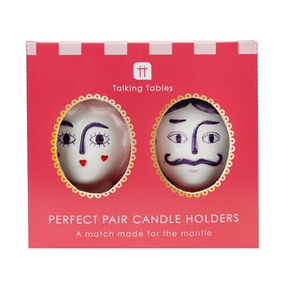 Hand-Painted Man & Woman Head Ceramic Candle Holders - 2 Pack | Novelty Gifts |