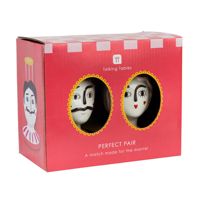 Hand-Painted Man & Woman Head Ceramic Candle Holders - 2 Pack | Novelty Gifts |